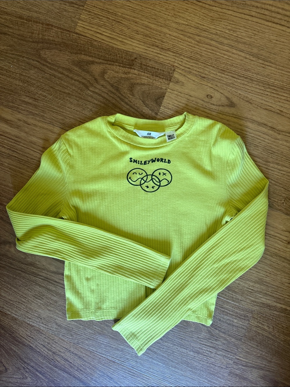 H&M SmileyWorld Neon Lime Ribbed Long Sleeve Top